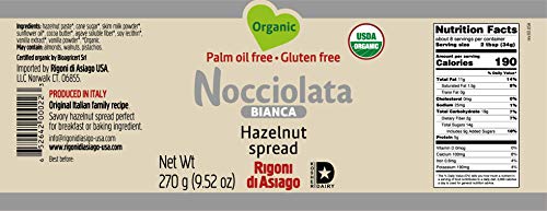 Rigoni di Asiago Nocciolata Bianca Organic Hazelnut Spread, 9.52 Ounce (Pack of 6)