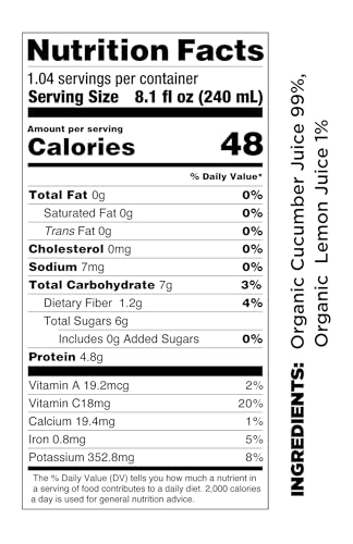 Pomona Organic Juices Pure Cucumber Juice  8.4 Ounce Bottle (Pack of 12)  Cold Pressed Organic Juice  Non-GMO  No Sugar Added  Not from Concentrate  Gluten Free  Kosher Certified  Preservative Free