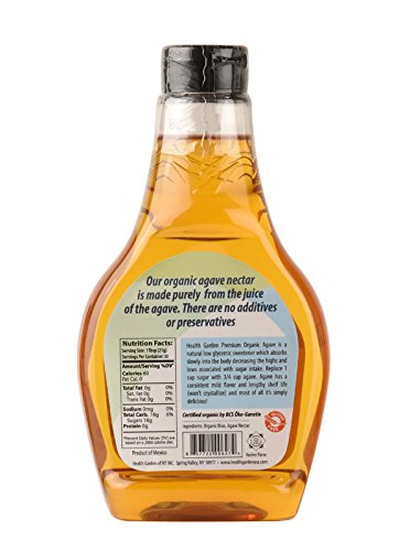 HEALTH GARDEN Blue Agave Nectar Sweetener - Organic, Non-GMO, Low Glycemic - 11.64 oz