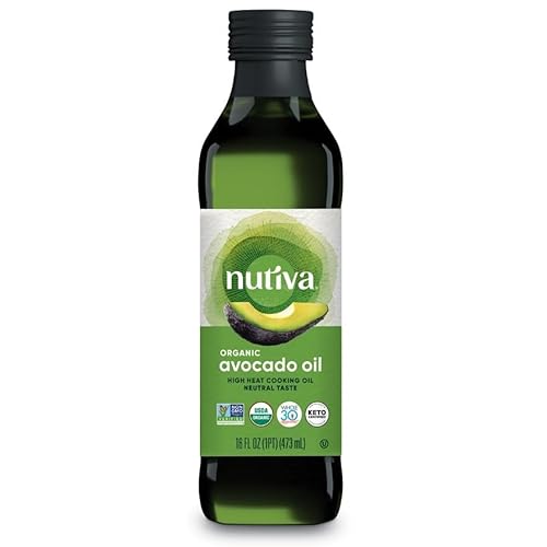 Nutiva Organic Steam-Refined Avocado Oil, 100% Pure, 16 Fl Oz, Usda Organic, Non Gmo, Whole 30 Approved, Keto, Paleo, High-Heat Oil With Neutral Flavor And Aroma For Cooking & Frying