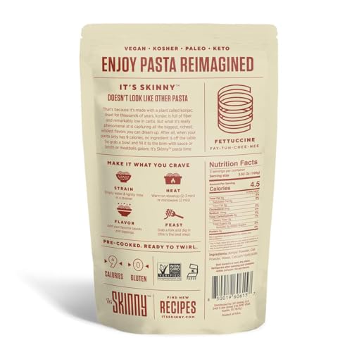 Its Skinny Fettuccine- High Fiber & Gluten Free Fettuccine Pasta Low Calorie Low Carb Vegan Pasta - Pre-Cooked Konjac Shirataki