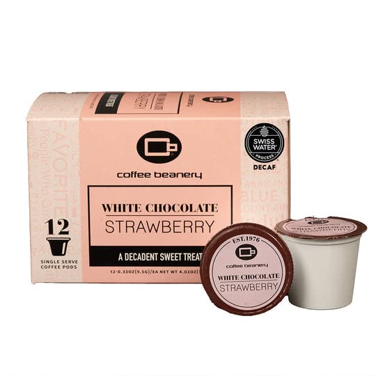 Coffee Beanery White Chocolate Strawberry Decaf Coffee Pods | 12ct Medium Roast Arabica Coffee