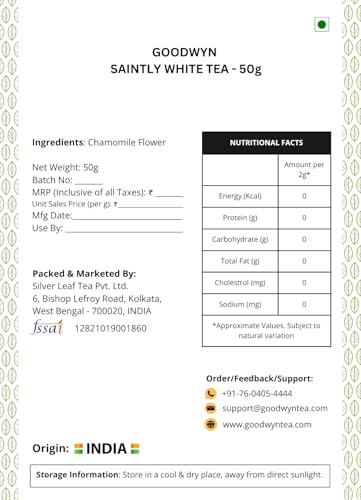 Goodwyn Saintly White Tea, Handpicked And Delicately Flavored White Tea, 50 Grams