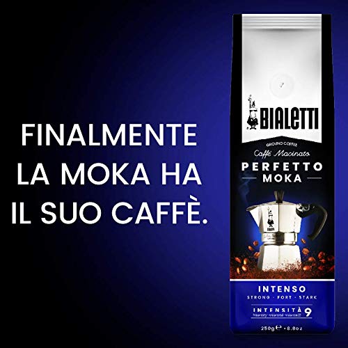 Bialetti Moka Café Moulu Intenso Dark Roast Coffee, 250g (8.82 oz), Plastic, Model 8006363031608