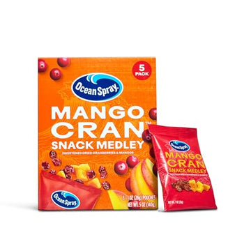 Ocean Spray Mango Cran Snack Medley, Cranberry And Mango Dried Fruit Snack, 1 Oz Pouches, 5 Count (Pack Of 10)