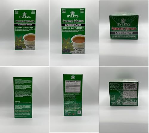 HYLEYS Tea Gymnema Sylvestre with Green Tea, Blackberry Flavor, 25 Tea Bags, Herbal dietary product, Model 84049