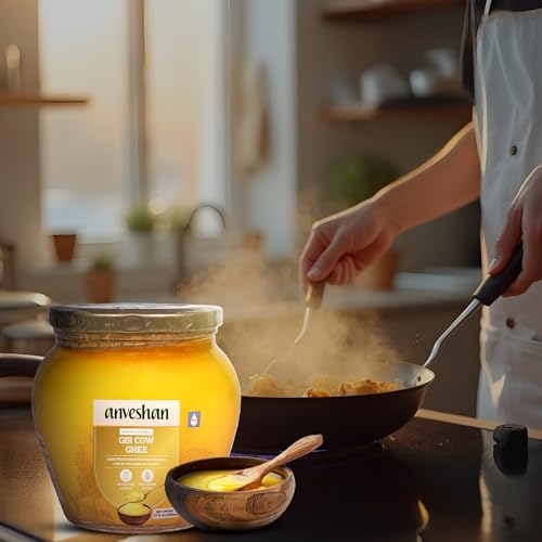 Anveshan A2 Gir Cow Desi Ghee 500Ml | Traditional Bilona Method | Curd- Churned | Cultured | Pure And Natural | Lactose And Glut