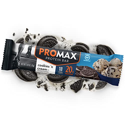 Promax Protein Bar, Cookies n Cream, 20g High Protein, Gluten Free, 12 Count