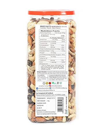 White Diamond Kettle Cooked Sea Salted Mixed Nuts - Roasted Almonds, Cashews, Dried Black Raisin, Green Raisin (1000 Gm)