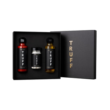 TRUFF Starter Pack - Black Truffle Hot Sauce (6 oz), Black Truffle Oil (6 oz), Black Truffle Sea Salt (5.3 oz) - Specialty Seasoning Set