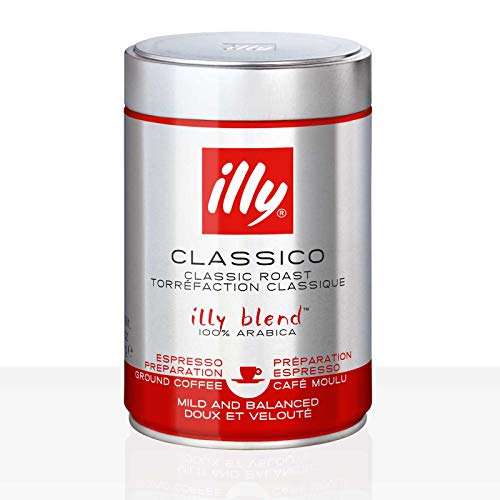 Illy Coffee, Classico Ground Coffee, Medium Roast, 100% Arabica Coffee, 250G -12 Cans