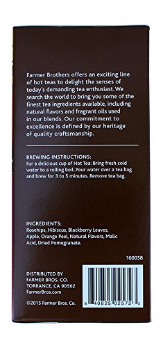 Farmer Brothers Premium Pomegranate Herbal Tea – Caffeine-Free, 25 Individually Wrapped Bags – Soothing Fruit Tea for Relaxation