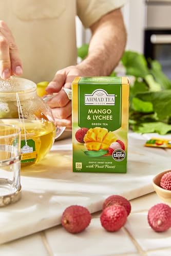 Ahmad Tea Mango & Lychee Flavored Green Tea with Fruit Pieces, 20 Count, Pack of 6