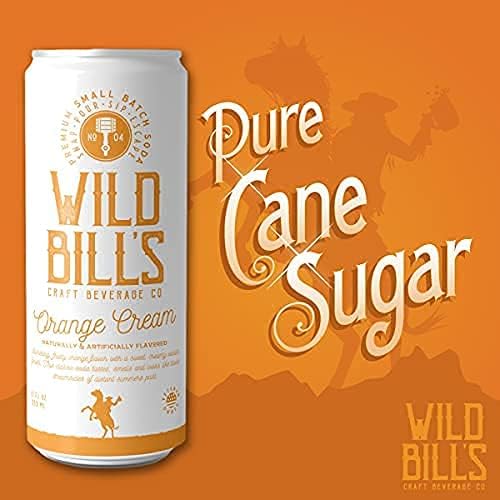 Wild Bills Orange Cream Soda - Classic Craft Soda, Caffeine Free, Vegan, Gluten Free, 12 Oz, 4 Pack