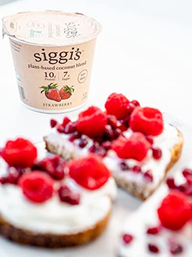 siggis Plant-Based Coconut Blend, Strawberry, 5.3 oz. Cup - Single Serving Dairy Free Snack, More Protein Than Sugar