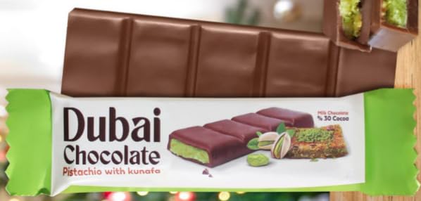 Dubai Chocolate Bar (Pack Of 24) Kunafa Pistachio Bar- 27Gr Total 1.43 Pounds.-, Perfect For Gifting, Fresh Daily Production 24