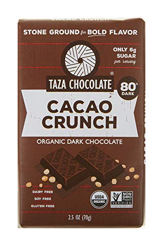 Taza Chocolate Organic Amaze Bar 80% Stone Ground, Cacao Crunch, 2.5 Ounce (1 Count), Vegan