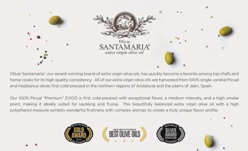 Olivar Santamaria | Extra Virgin Olive Oil | Enhanced Picual Variety | First Cold Pressed | Sdiscomfort-Reducing | High Polyphenol | Perfect For Salad Dressings | Cooking | Frying & Marinades | 169.07 Fl Oz (5 Liter) (Pack Of 3)