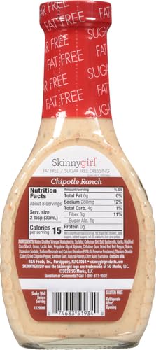 Skinnygirl Salad Dressing, Fat-Free Sugar-Free Chipotle Ranch, 8 Fl Oz