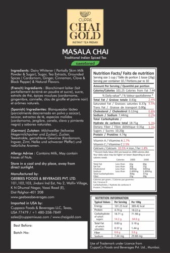 Cuppa Chai Gold Masala Chai | Sweetend Version | Pack Of 1 (10 Count)