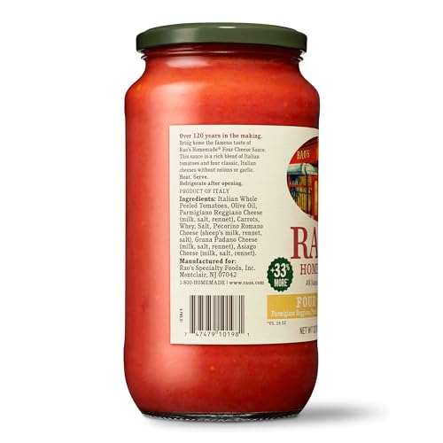 Raos Homemade Four Cheese Pasta Sauce  32 oz  All Purpose  Keto Friendly Pasta Sauce  enhanced Quality Tomatoes from Italy (Pack of 6)