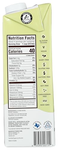 Mooala Brands Plant Based Beverage, Unsweetened Original Almondmilk (6 Pack) | Organic Plant Based Beverage | Dairy Free, Gluten Free, Organic, Kosher |