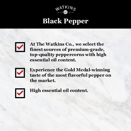Watkins Gourmet Organic Whole Black Peppercorns, Non-GMO, Kosher, 2.6 oz Bottle