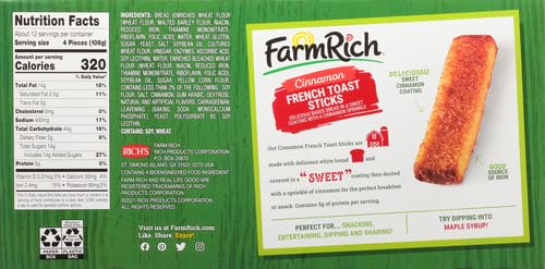 Farm Rich Cinnamon French Toast Sticks Sprinkled With Cinnamon, Easy Breakfast, 48 oz