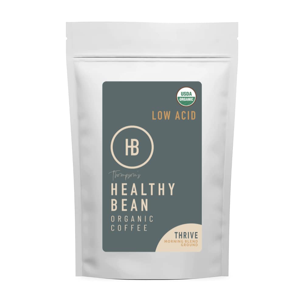 Healthy Bean Coffee Thrive Morning Blend - Organic Ground Coffee Medium Roast - Low Acid Coffee Grounds, Smooth, Rich Flavor, Cl