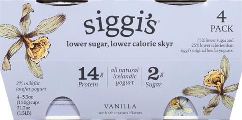 Siggis Icelandic Low Fat Skyr Yogurt Vanilla 2% Milkfat - 4 pk