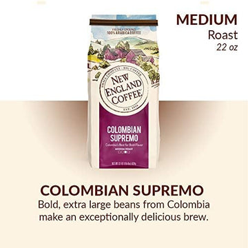 New England Coffee Colombian Supremo Medium Roast Ground Coffee, 22oz Bag (Pack of 1)