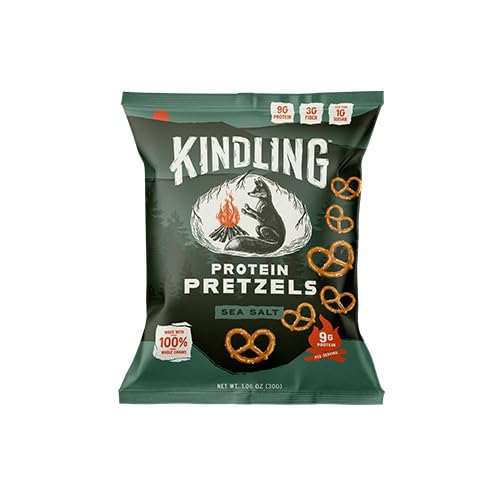 Kindling Protein Pretzels - Sea Salt | Protein-Packed Snack Size Bags | Kosher | 8-9g Protein Per Serving | No Artificial Flavor