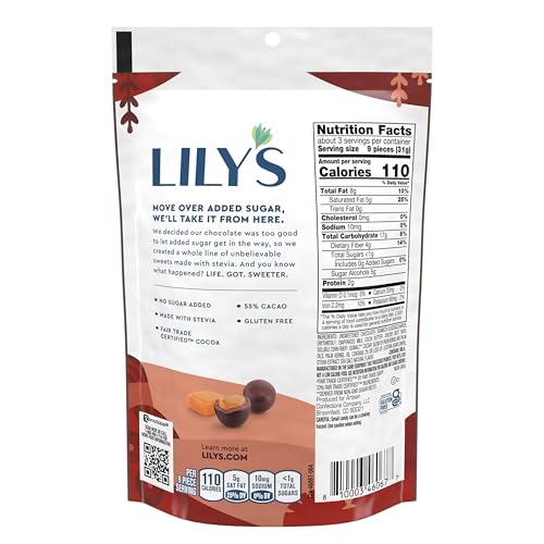 Lilys Dark Chocolate Style No Sugar Added, Covered Caramels Bag, 3.5 Oz