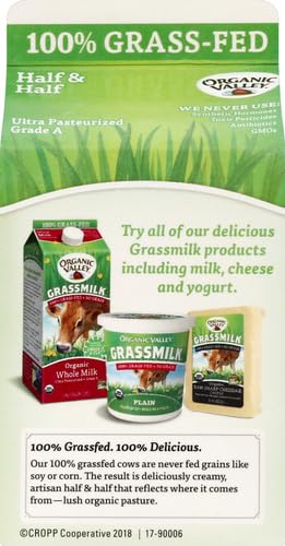 Organic Valley Grassmilk Half and Half - Organic, Grass Fed, Non GMO - 16 oz (Pint)