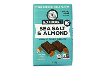 Taza Chocolate Organic Amaze Bar 80% Stone Ground, Sea Salt & Almond, 2.5 Ounce (1 Count), Vegan