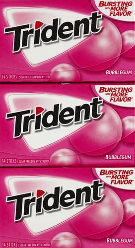Trident Sugar-Free Bubblegum Gum, 14 Count (Pack of 15) - Delicious Chewing Gum for Fresh Breath