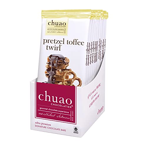 Chuao Chocolatier Pretzel Toffee Dark Chocolate Bars | Gourmet Caramel Chocolate Artisan European No Preservatives | For Gift Baskets, Christmas, Valentines Day, Gifts For Women, Men, Birthday, Thank You, Care Package | 10 Pack