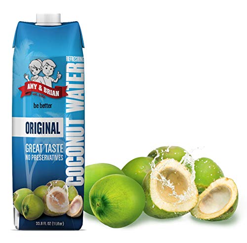 Amy & Brian Pure Coconut Water, Non-GMO, No Added Sugar, 1 Liter (Pack of 6)
