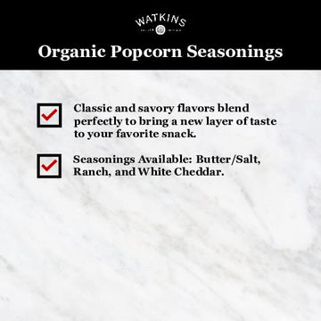 Watkins Popcorn Seasoning Variety Pack - 3 Flavors (White Cheddar, Butter/Salt, Ranch) - 4.07 oz Total - Perfect for Movie Nights!