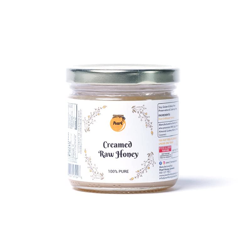 Pearl Honey Spreads - Plain & Unfiltered Creamed Raw Honey - Chemical Free, Soy Free & 100% Natural Honey | 8.8 Oz Jar