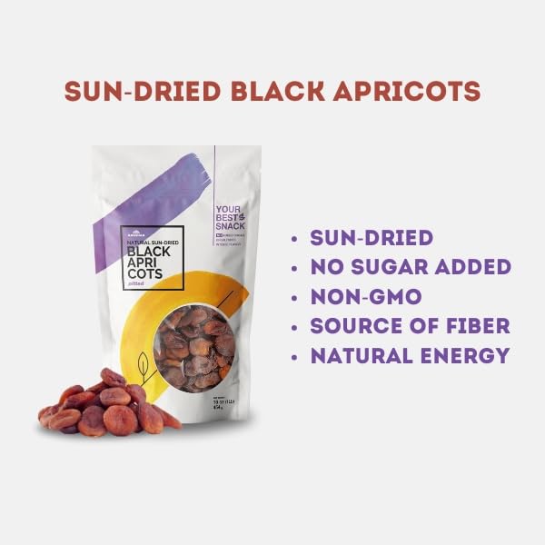 Arashan Natural Black Dried Apricots From Kyrgyzstan, 1Lb - Unsulphured, Sun-Dried, No-Added Sugar, Sweet And Tangy, Ideal For Snacking, Baking, And Nutritious Trail Mixes