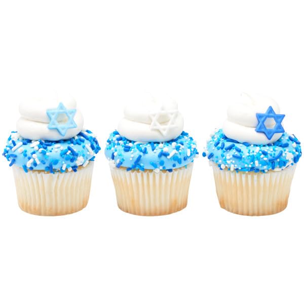 Mini Blue And White Star Of David Edible Sugar Cake Toppers, 24 Count