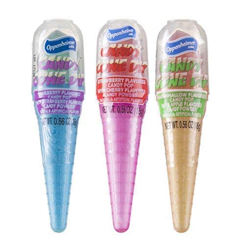 Ice Cream Cone Shaped Candy Dippers 24-Pack - Candy Pop With Flavored Candy Powder Cones In Assorted Colors (Kosher, Net Wt 13.55 Oz, 384G)