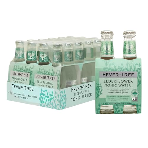 Fever Tree Elderflower Tonic Water - Premium Mixer - Refreshing Beverage For Cocktails & Mocktails. Naturally Sourced Ingredients, No Artificial Sweeteners Or Colors - 200 Ml Bottles - Pack Of 24