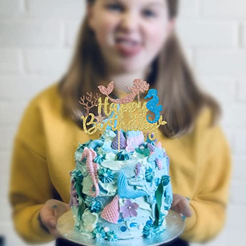 Festiko1Pcs Glitter Mermaid Cake Topper Mermaid Theme Birthday Cake Decorations For Mermaid Theme Party 1St Girls Birthday Merma