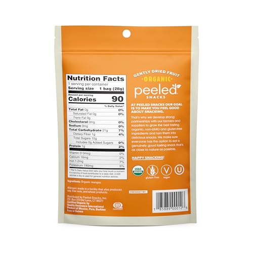 Peeled Snacks Organic Dried Fruit - Healthy, Vegan Snacks for On-the-Go Lunch and More Mango 1 Oz (Pack of 24)
