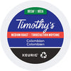 Timothys Colombian Decaf Medium Roast Coffee K-Cup Pods, 96 Count (4 Boxes of 24 Pods)