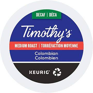 Timothys Colombian Decaf Medium Roast Coffee K-Cup Pods, 96 Count (4 Boxes of 24 Pods)