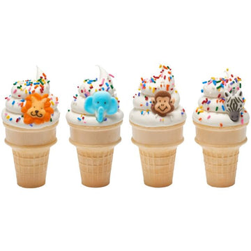 Jungle Zoo Animals - Monkey, Lion, Zebra And Elephant Edible Sugar Cake Toppers, 12 Count