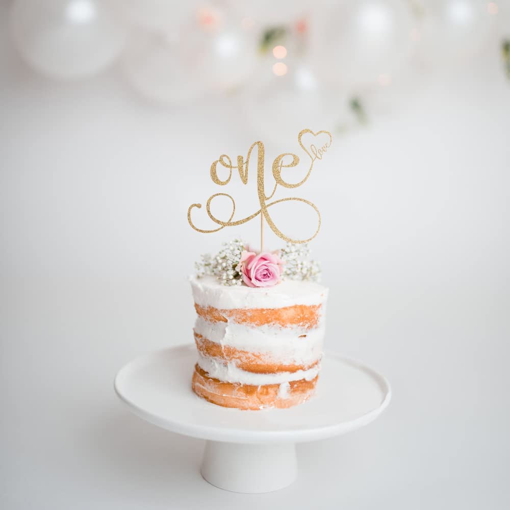 Cake Topper For 1St Birthday - Golden Glitter One Sign  First Birthday Decorations For Photo Booth Props  Couples & Marriage 1St Anniversary